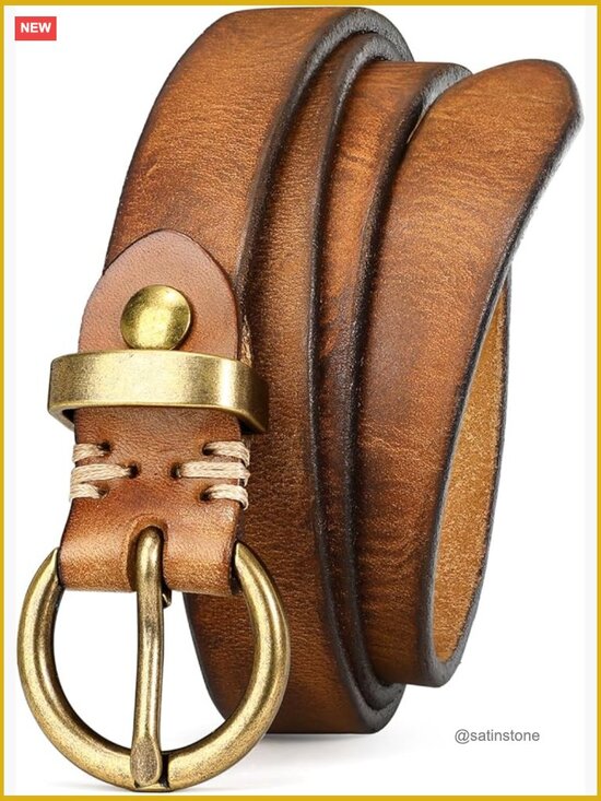 Genuine Leather Belt for Jeans Pants with Vintage Gold Buckle main image 7